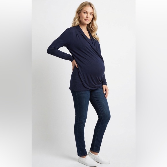 Angel Maternity Tops - Angel Maternity Navy Blue Bamboo Wrap Top